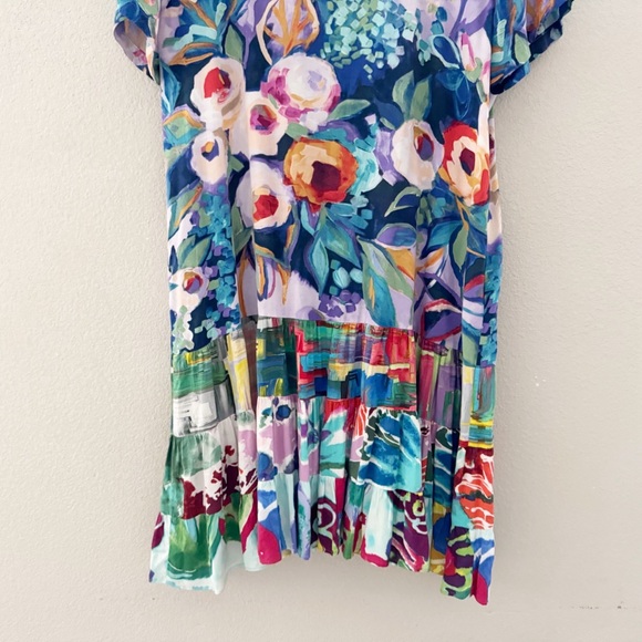 Jams World Hattie Dress XL Dewberry Drop Waist Tiered Floral Tropical Resort - Picture 5 of 9